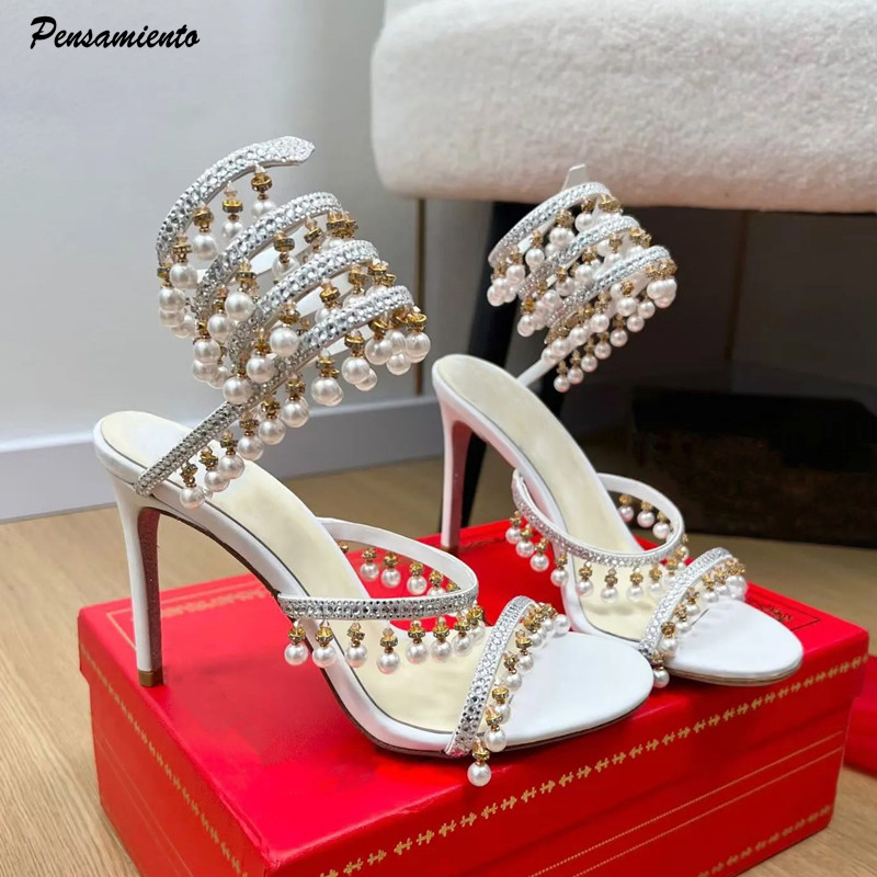Summer Clothing Stores - Luxury Rhinestones Pearls Tassels Women Gladiator