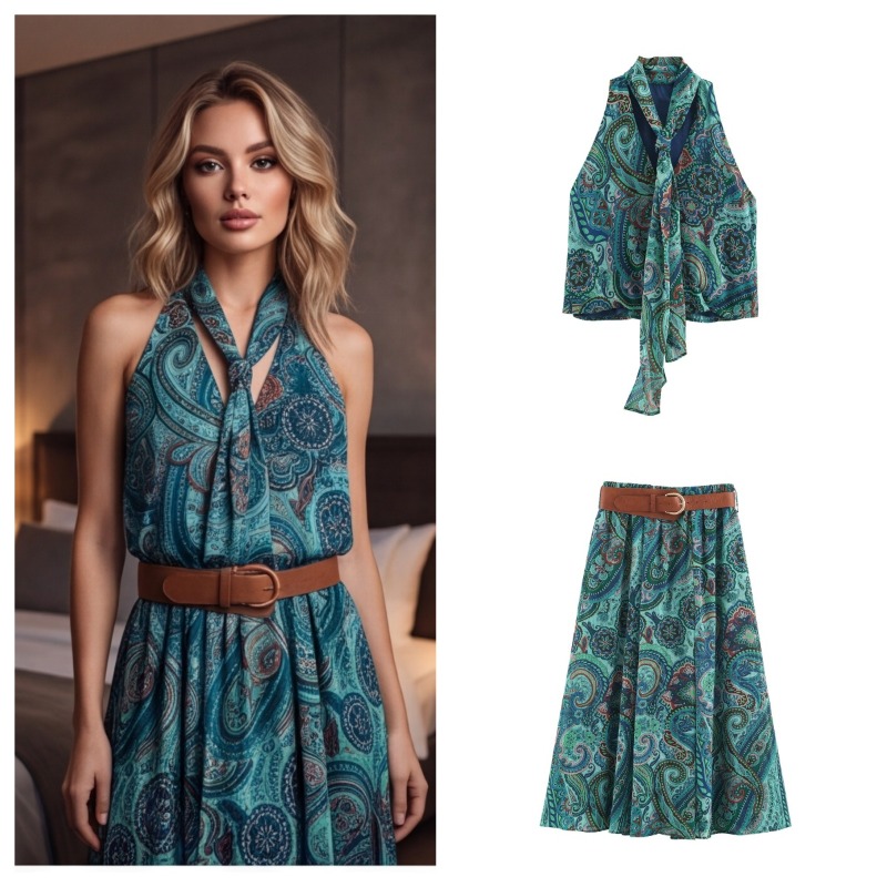 Summer Alt Clothing - Vintage Printed Belt Long Skirts Two