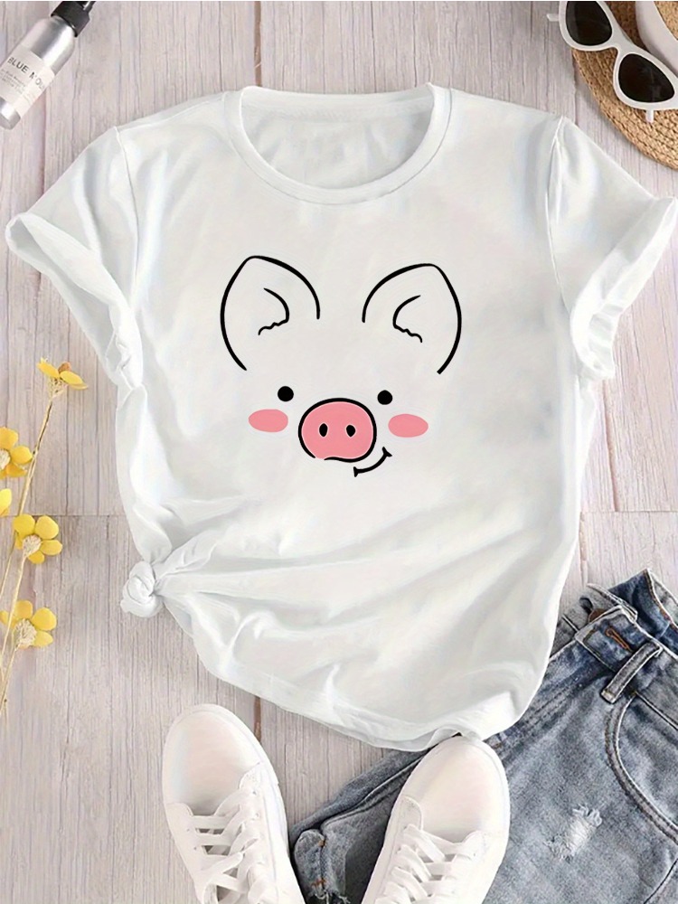 Women's Cute Piggy Face T-shir - Summer Clothing Images ulasan dan harga