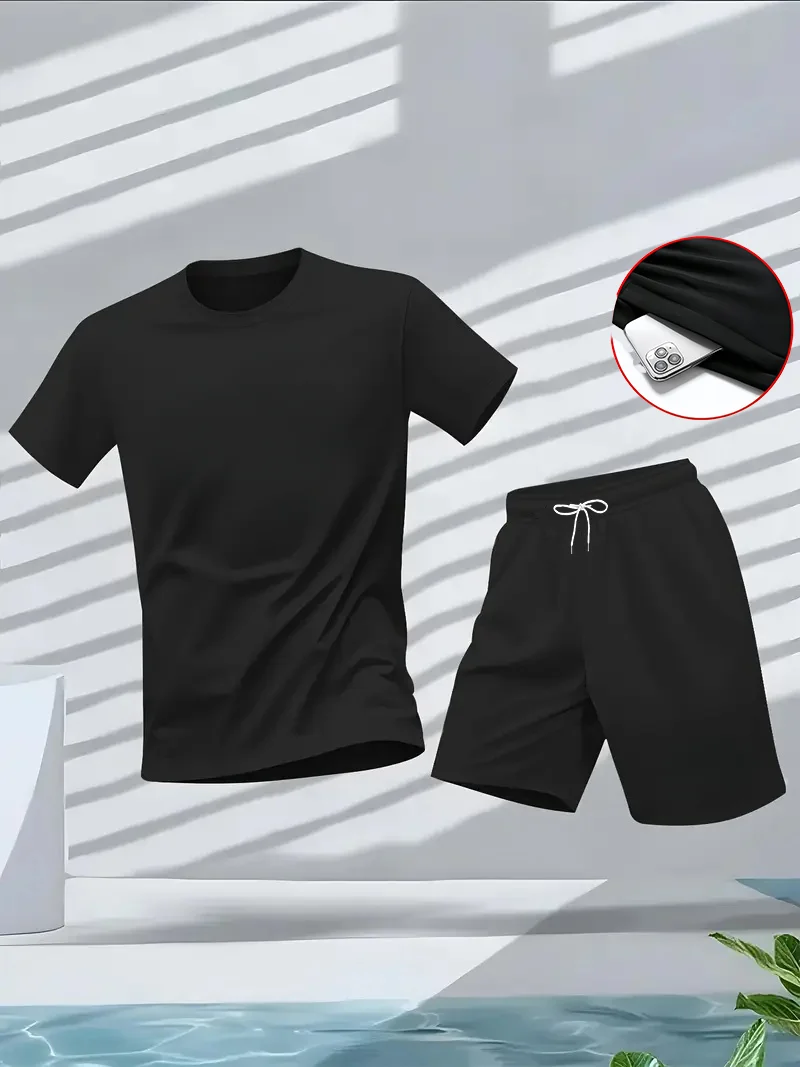Men's Suit 2pcs Set Fashion Le - Summer Gym Clothing ulasan dan harga
