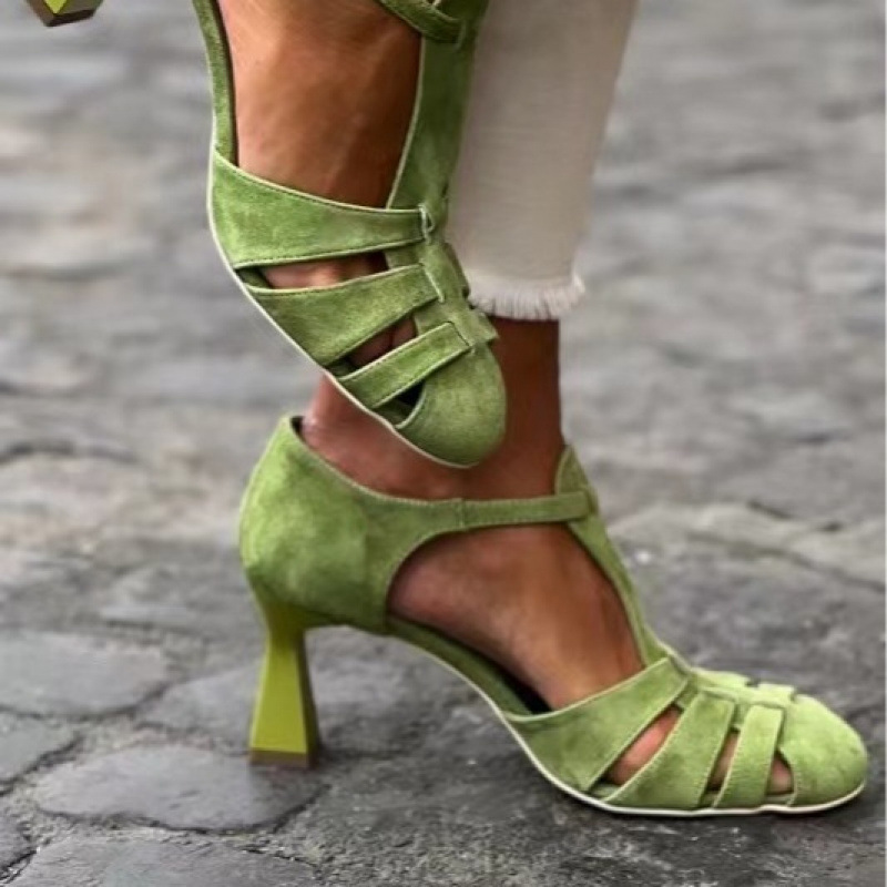 Women's Green Suede Kitten Hee - Summer Clothing Stores ulasan dan harga