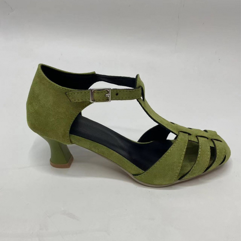 Women's Green Suede Kitten Hee - Summer Clothing Stores ulasan dan harga