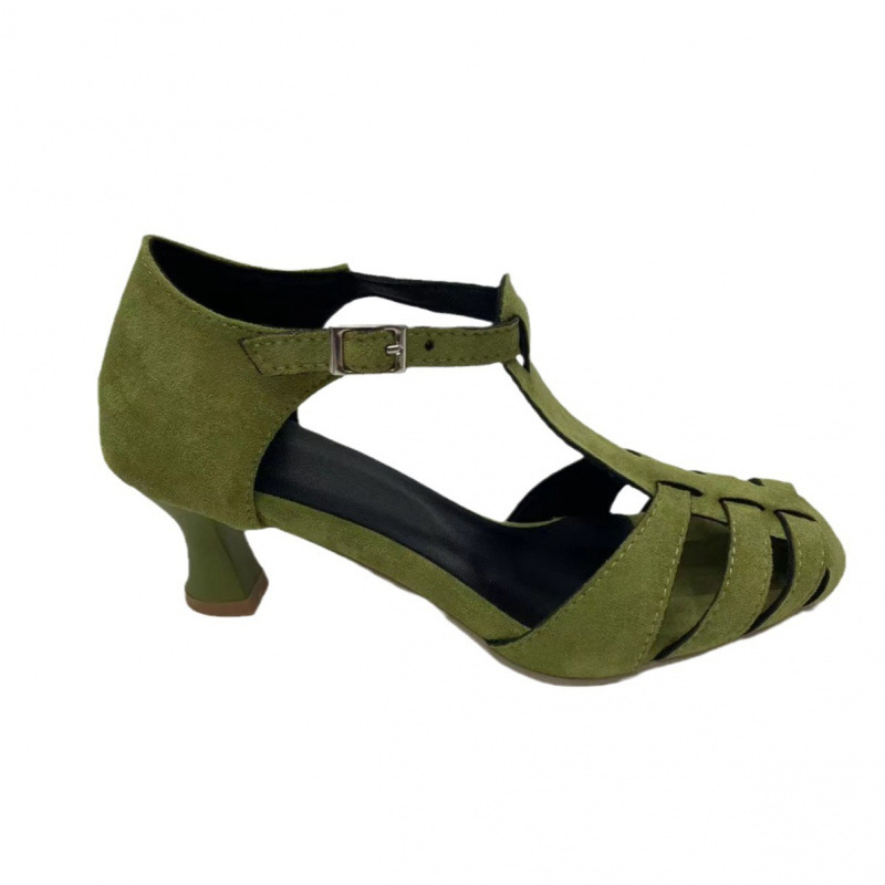 Women's Green Suede Kitten Hee - Summer Clothing Stores ulasan dan harga