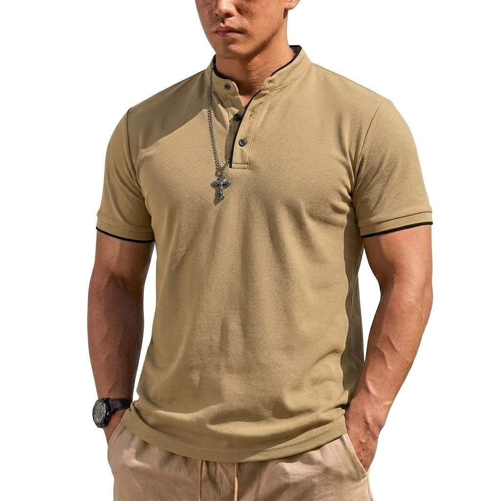 Summer Short Sleeve Henley Shi - Summer Gym Clothing ulasan dan harga
